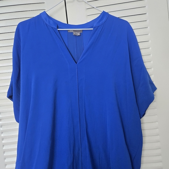 Vince. Cobalt Blue Viscose Silk Short Sleeve Modern Shift Dress Size S - Picture 5 of 10